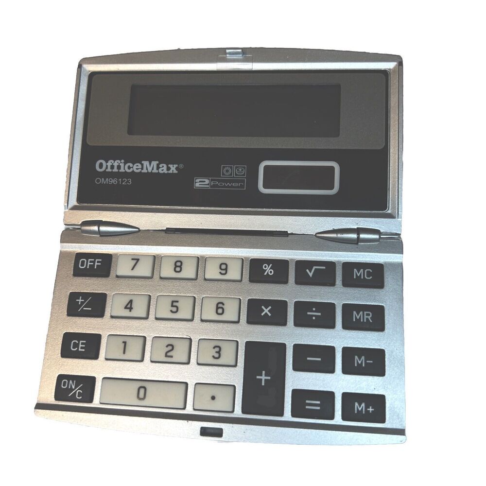 Office Max OM96123 2 Power Calculator | Battery, Solar Cell | Tested